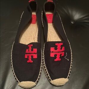 Tory Burch Blue Espadrilles with Red Emblem